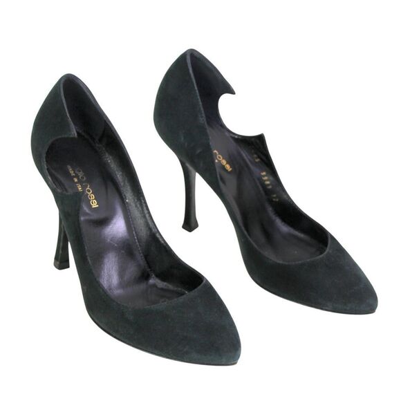 Sergio Rossi BLACK REAL LEATHER SUEDE HIGH HEEL POINTED CLASSIC PUMP SHOES Sz 37 - Picture 1 of 11